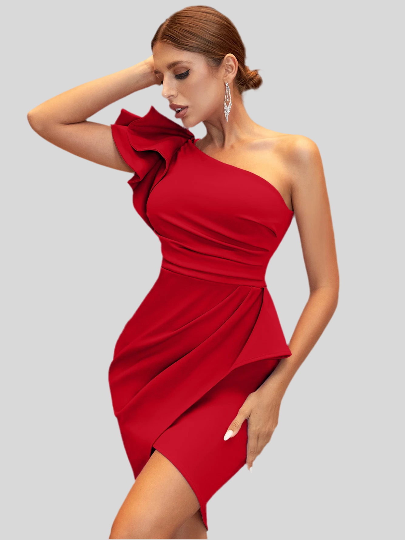 Elegant One Shoulder Ruffle Dress
