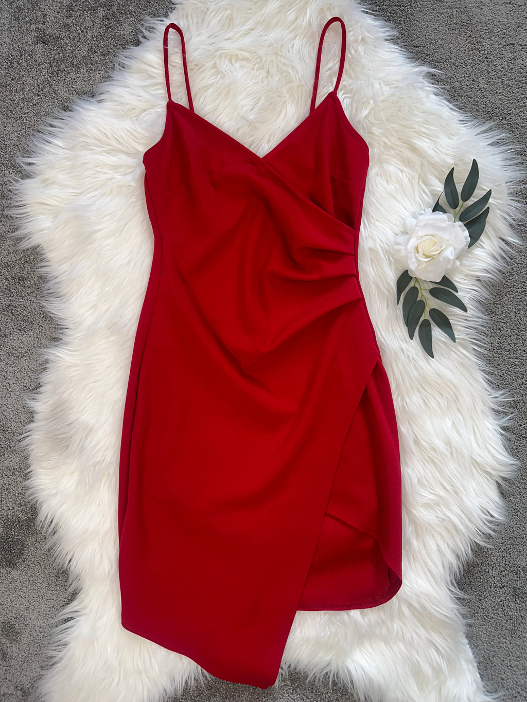 Red Side-Rouching Mini Dress