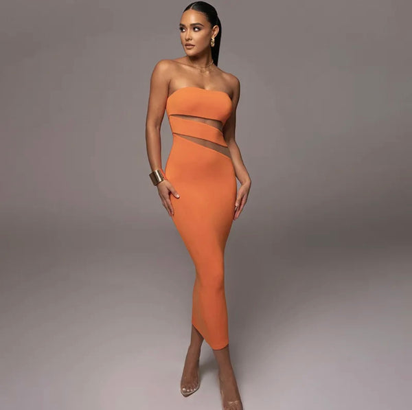 Orange Strapless Sheath Dress
